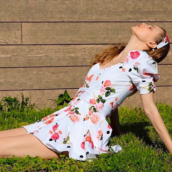 NEW! Floral & Polka Dot Belted Cut Out Back Mini Dress - Picture 2 of 12